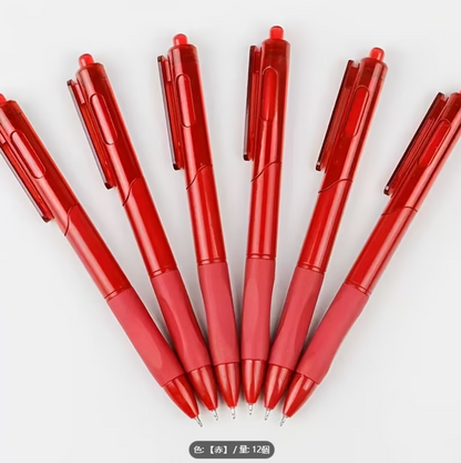 赤色の矯正ペン 12本セット、学生用速乾性ゲルペン、ペンホルダー付き、0.5mm筆先、先生へのギフトに最適