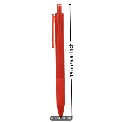 赤色の矯正ペン 12本セット、学生用速乾性ゲルペン、ペンホルダー付き、0.5mm筆先、先生へのギフトに最適