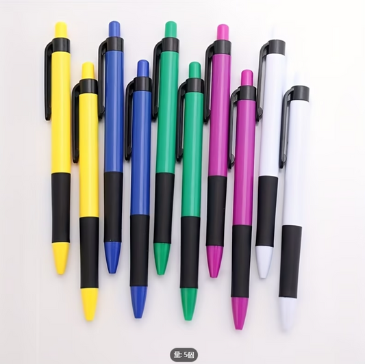 クラシッククリックボールペン5本セット、カラーボールペン、0.7mm、青インク、滑らかな書き心地、速乾性、学校やオフィスに最適