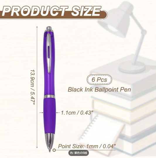 1.0mm 黒インク ボールペン (伸縮式)。ラバーグリップ、プラスチック製。ビジネス、教室での活動、学校でのノートに最適。